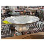 Aluminum Pedestal Serving Plate with Detailed Desi