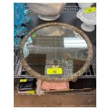 Round Ornate Mirror with Metal Frame and Velvet Ba