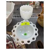 Two-Piece White Milk Glass Lot With Scalloped Edge