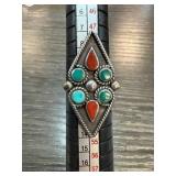 Sterling Silver Ring with Turquoise and Coral Inla