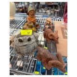 Ceramic Figurines Including Rams, Gnome, and Girl