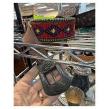 Leather Belt with Beaded Design and Metal Buckle