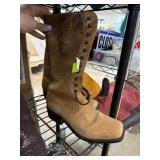 Tan Leather Button-Up Vintage Boots, Size 8B