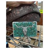 Nocona Western Belt With Silver Bull Skull Buckle