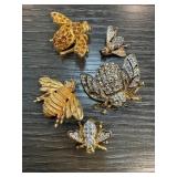 Bee and Bug-Themed Brooches in Gold-Tone Metal