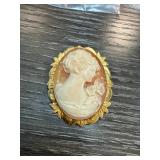 12 Karat Gold Fill Cameo Brooch with Carved Female