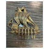 Gold-Tone Viking Ship Brooch with Sailboat Detail