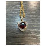 Gold-Plated Pendant and Chain with Garnet Accent
