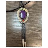 Bolo Tie with Purple Stone and Red Accent