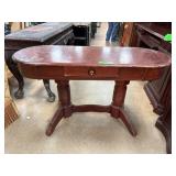 Oval Wooden Console Table with Drawer and Pedestal