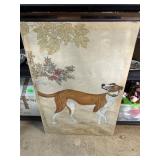 Hand-Painted Scroll of a Dog with Botanical Motif