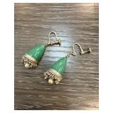 Green Stone and Metal Drop Earrings