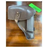 Brown Leather Pistol Holster with Snap Closure