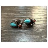 Sterling Silver Turquoise and Coral Earrings