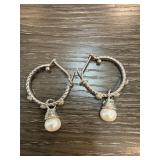 Judith Ripka Sterling Silver Hoop Earrings with Pe