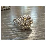 18K HGE Ring with Yellow Stones and Floral Design