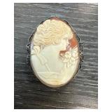 Sterling Silver Cameo Brooch with Filigree Detail
