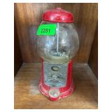 Red Vintage Metal and Glass Gumball Machine
