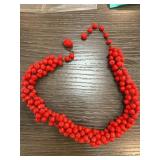 Red Beaded Necklace with Multiple Strands
