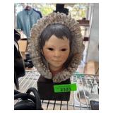 Cybis Inuit Bust Sculpture with Wooden Base