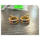 Sterling Silver Gold-Tone Hoop Earrings with Multi