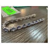 Silver Bracelet with Oval Blue Stones and Crystal