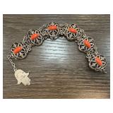 Silver Bracelet with Coral Stones and Hamsa Charm