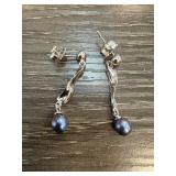 Sterling Silver Earrings with Black Pearl Drops
