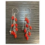 Sterling Silver Chandelier Earrings with Red Beads