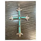 Sterling Silver & Turquoise Cross Pendant by Gail