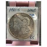 1921-S Morgan Silver Dollar in Uncirculated Condit