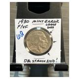 1930 Mint Error Buffalo Nickel with Die Error