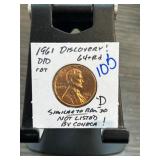 1961-D/D Lincoln Cent DDR 64+ RD