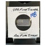 1-Gram .999 Fine Silver American Flag Ingot by Pan