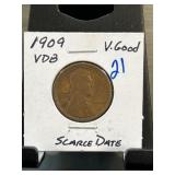 1909 VDB Lincoln Wheat Cent in Very Good Condition