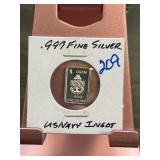 1 Gram US Navy .999 Fine Silver Ingot