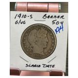 1910-S Barber Half Dollar in G/VG Condition