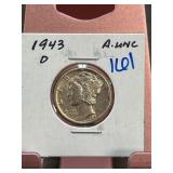 1943-D Mercury Silver Dime AU