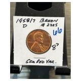 1958/7 Lincoln Cent D Gem Red Variety