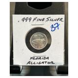 One-Gram .999 Fine Silver Florida Alligator Coin
