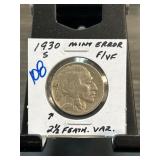 1930-S Error Buffalo Nickel, 2 1/2 Feathers
