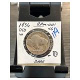 1936-D/D Buffalo Nickel RPM-001 D Over