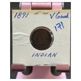 1891 Indian Head Cent in Very Good Condition