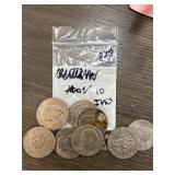 Ten Eisenhower Dollar Coins