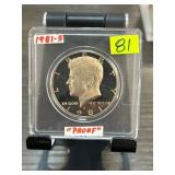1981-S Kennedy Half Dollar Proof Coin in Case
