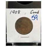 1908 Indian Head Cent in Good Condition