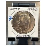 1974-D Eisenhower Silver Dollar MS64+ High Grade