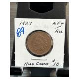 1907 Indian Head One Cent EF+/AU Condition Coin