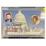 John F. Kennedy Half Dollar in Full Color with COA