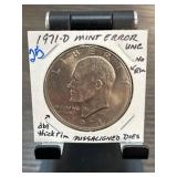 1971-D Eisenhower Dollar Mint Error with Misaligne